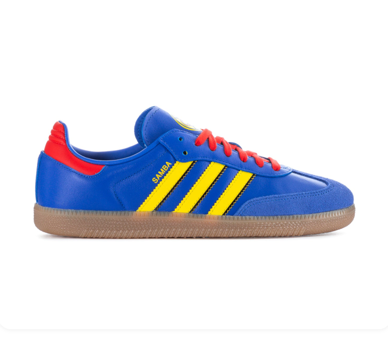 Adidas Samba OG × Club América 'Royal Blue & Yellow' Blue Leather Upper, Yellow 3-Stripes & SAMBA Lettering, Red Round Laces, Red Heel Pull, Club América Crest, Blue Suede T-Toe & Gum Outsole Limited Edition Football Club Collaboration Lifestyle Sneakers