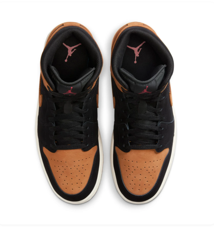 Air Jordan 1 Mid 'Wheat' Black & Tan Brown Sneakers