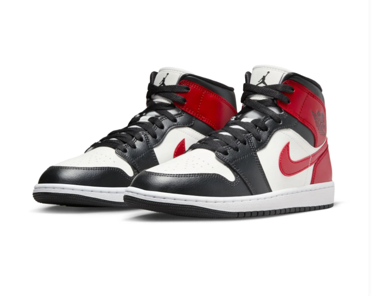 Air Jordan 1 Mid 'Chicago Black Toe' Black Red White Sneakers
