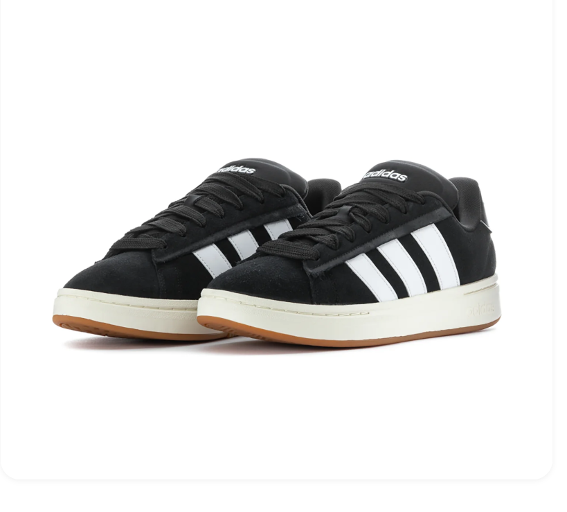 Adidas Grand Court Alpha 'Core Black & Cloud White' All-Black Suede, White 3-Stripes, adidas Heel Branding, Chalk White Chunky Midsole & Gum Outsole Premium Retro Court Lifestyle Sneakers
