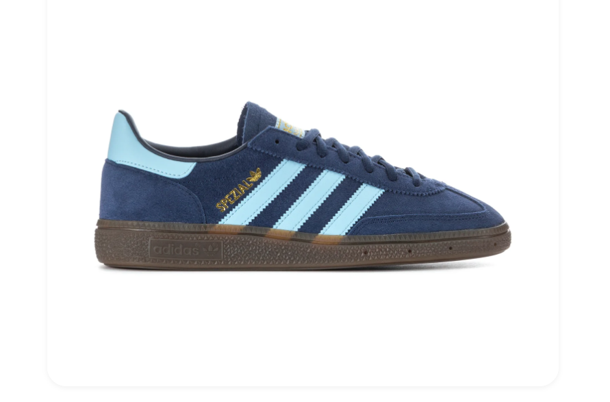 Adidas Handball Spezial 'Navy & Halo Blue' Navy Suede Upper, Ice Blue 3-Stripes & Collar, Navy Flat Laces, Gold SPEZIAL Lettering & Gold Trefoil & Gum Rubber Outsole Tonal Heritage Handball Lifestyle Sneakers