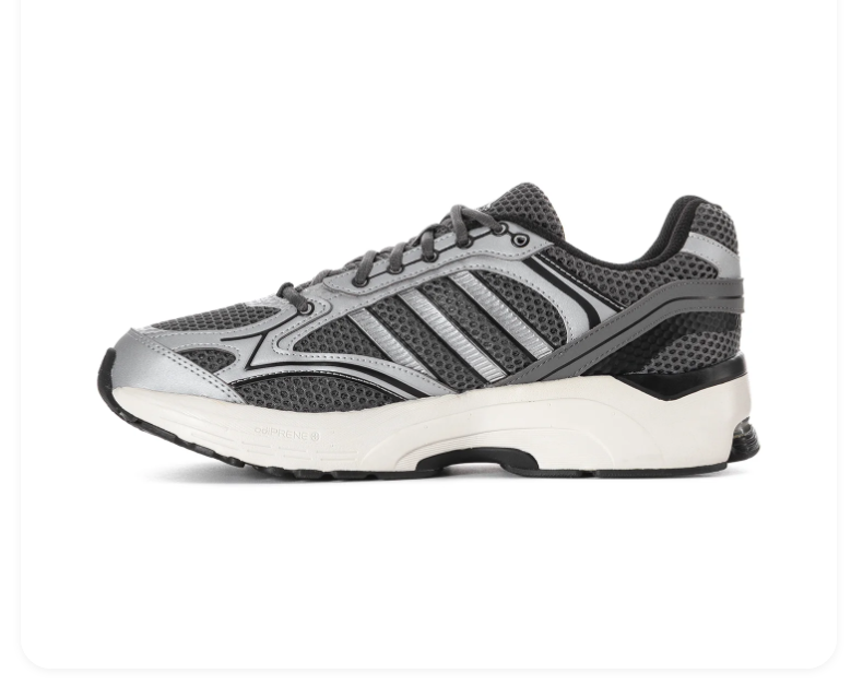Adidas Spiritain 2000 'Grey & Silver' Charcoal Hex Mesh, Silver Metallic Overlays, Dark Grey 3-Stripes, Black Heel Guard & Off-White Chunky Midsole Y2K Retro Running Lifestyle Sneakers