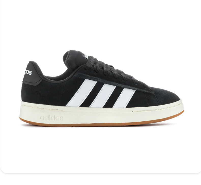 Adidas Grand Court Alpha 'Core Black & Cloud White' All-Black Suede, White 3-Stripes, adidas Heel Branding, Chalk White Chunky Midsole & Gum Outsole Premium Retro Court Lifestyle Sneakers