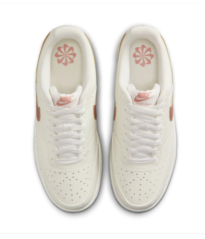 Nike Court Vision Low 'Sail & Red Stardust' Cream Leather Rose Gold Swoosh & Blush Outsole Feminine Luxury Sneakers