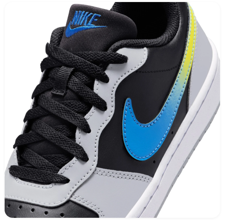 Nike Court Borough Low Recraft (GS) 'Black & Wolf Grey' Multi-Color Photo Blue & Opti Yellow Swoosh Kids Youth Court Sneakers