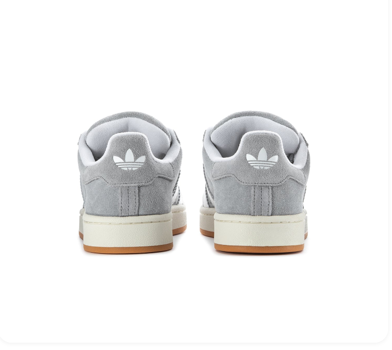 Adidas Campus 00s 'Grey & Cloud White' Light Grey Suede, White 3-Stripes, Oval Trefoil Tongue Badge, Off-White Midsole & Gum Outsole Retro Y2K Collegiate Lifestyle Sneakers