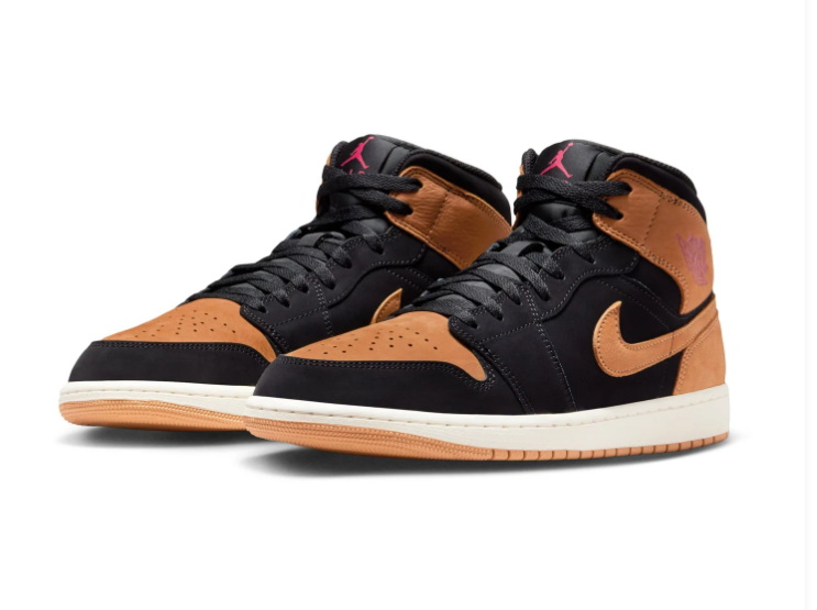 Air Jordan 1 Mid 'Wheat' Black & Tan Brown Sneakers