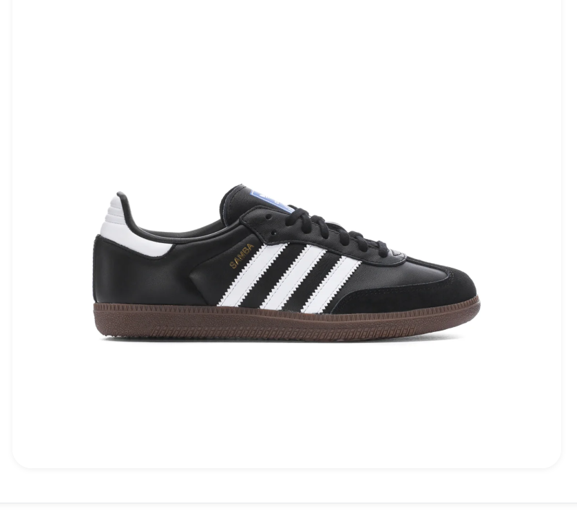 Adidas Samba OG 'Core Black & Cloud White' Black Smooth Leather, Black Suede Toe Cap, White 3-Stripes, Gold SAMBA Embroidery, Blue OG Tongue Label & Gum Outsole Iconic Retro Football Lifestyle Sneakers