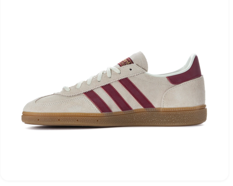 Adidas Handball Spezial 'Cream White & Collegiate Burgundy' Cream Suede Upper, Burgundy 3-Stripes & Heel Collar, White Round Laces, Gold SPEZIAL Lettering & Gum Rubber Outsole Vintage Autumn Heritage Handball Lifestyle Sneakers
