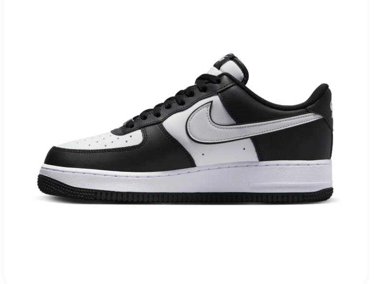 Nike Air Force 1 Low '07 'Black & White' Panda Two-Tone Leather, White Swoosh, AF1 Metal Lace Dubraes & Black Outsole Classic Everyday Sneakers