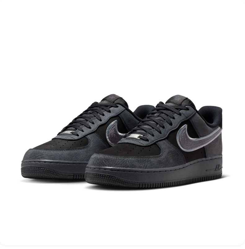 Nike Air Force 1 Low '07 'Black & Anthracite' Multi-Material Suede & Leather Cool Grey Swoosh Stealth AF1 Sneakers