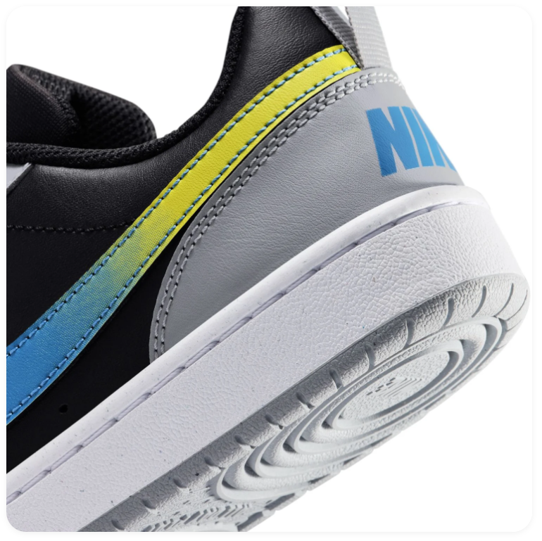Nike Court Borough Low Recraft (GS) 'Black & Wolf Grey' Multi-Color Photo Blue & Opti Yellow Swoosh Kids Youth Court Sneakers