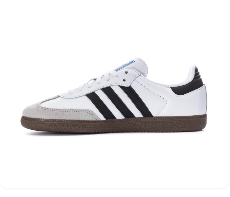 Adidas Samba OG 'Cloud White & Core Black' White Leather, Black 3-Stripes, Clear Granite Suede Toe Cap, Blue OG Tongue Label & Gum Outsole Iconic Retro Football Lifestyle Sneakers