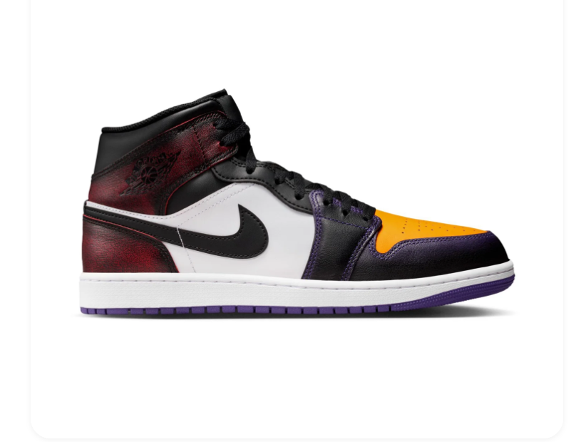 Air Jordan 1 Mid 'Lakers' Purple Gold Black Sneakers