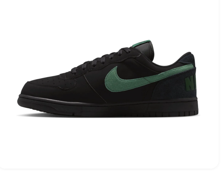 Nike Dunk Low 'Black & Green Noise' All-Black Suede & Gorge Green Swoosh Dark Street Retro Sneakers