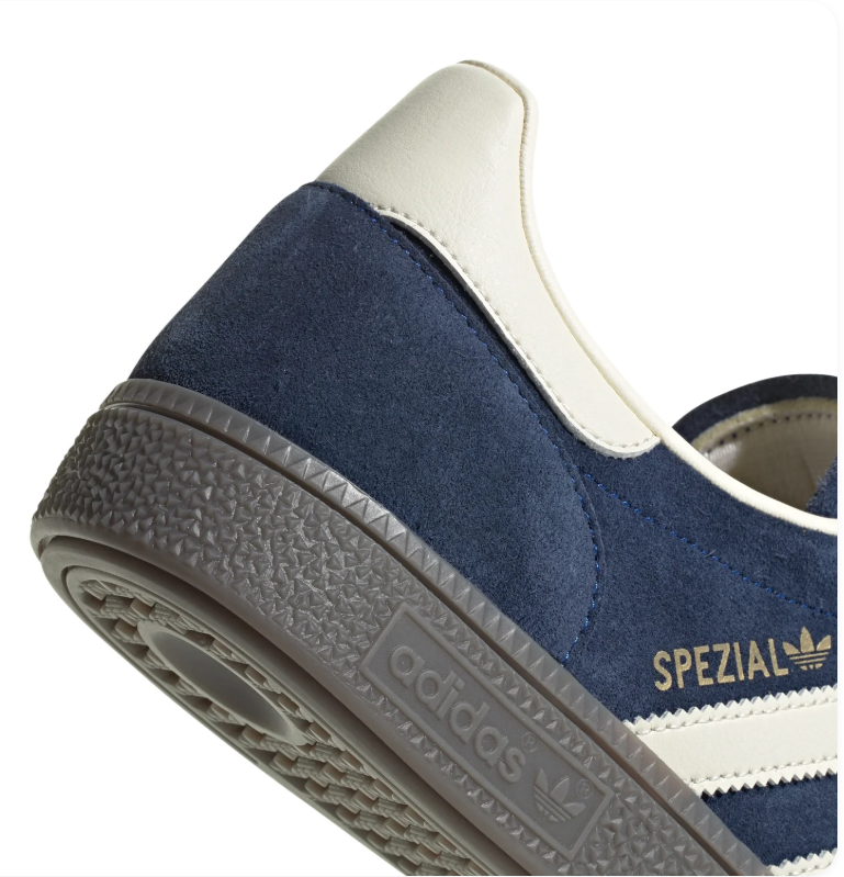 Adidas Handball Spezial 'Navy & Cream White' Navy Suede Upper, Cream White 3-Stripes & Collar, Navy Flat Laces, Gold SPEZIAL Side Lettering & Black Rubber Outsole Classic Heritage Handball Lifestyle Sneakers