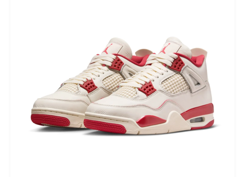 Air Jordan 4 Retro 'Red Cement' Sail White & Gym Red Sneakers (WMNS)