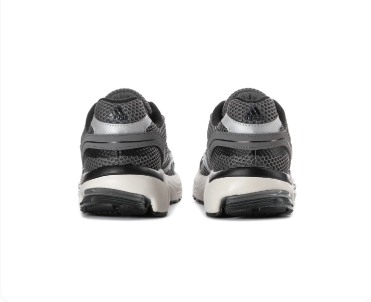 Adidas Spiritain 2000 'Grey & Silver' Charcoal Hex Mesh, Silver Metallic Overlays, Dark Grey 3-Stripes, Black Heel Guard & Off-White Chunky Midsole Y2K Retro Running Lifestyle Sneakers