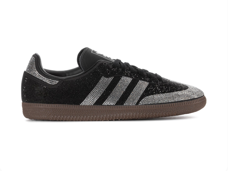 Adidas Samba OG 'Crystal Black' Full-Coverage Rhinestone Embellished Black Upper, Silver Crystal 3-Stripes, Black Round Laces, Trefoil Tongue Label & Gum Rubber Outsole Luxury Fashion Embellished Heritage Lifestyle Sneakers
