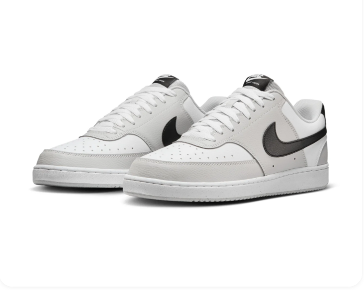 Nike Court Vision Low 'White, Grey & Black' Tri-Color Leather Classic Basketball Sneakers