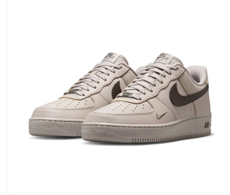 Nike Air Force 1 Low '07 'Moon Fossil & Baroque Brown' Light Stone Leather, Baroque Brown Swoosh & Tonal Earth-Tone AF1 Sneakers