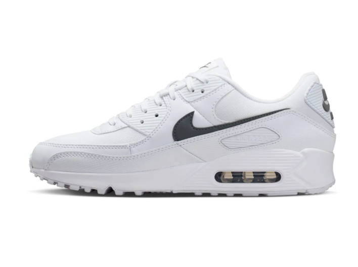Nike Air Max 90 'White & Cool Grey' White Mesh & Leather Cool Grey Swoosh Classic Running Sneakers