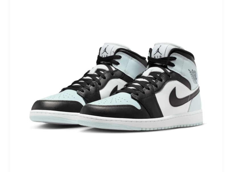 Air Jordan 1 Mid 'Barely Green' Ice Blue & Black Sneakers