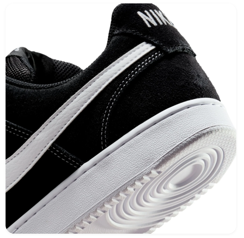 Nike Court Vision Low 'Black & White' All-Black Perforated Suede, White Swoosh & Contrast Stitch Court Sneakers
