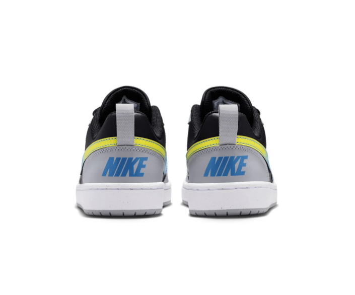 Nike Court Borough Low Recraft (GS) 'Black & Wolf Grey' Multi-Color Photo Blue & Opti Yellow Swoosh Kids Youth Court Sneakers