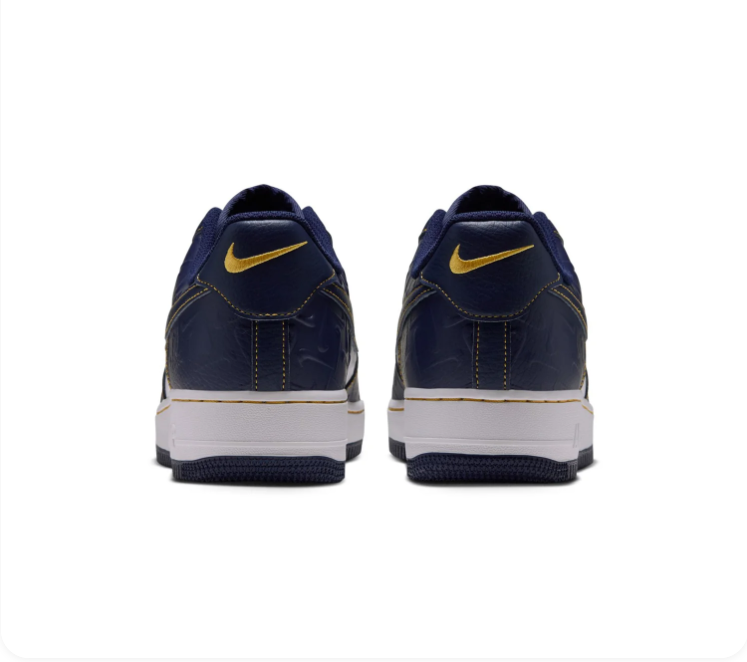 Nike Air Force 1 Low '07 'Midnight Navy & White' Navy Croc-Embossed Leather, White Panel, Gold Contrast Stitching, Navy Swoosh & Navy Outsole Premium Collegiate Sneakers
