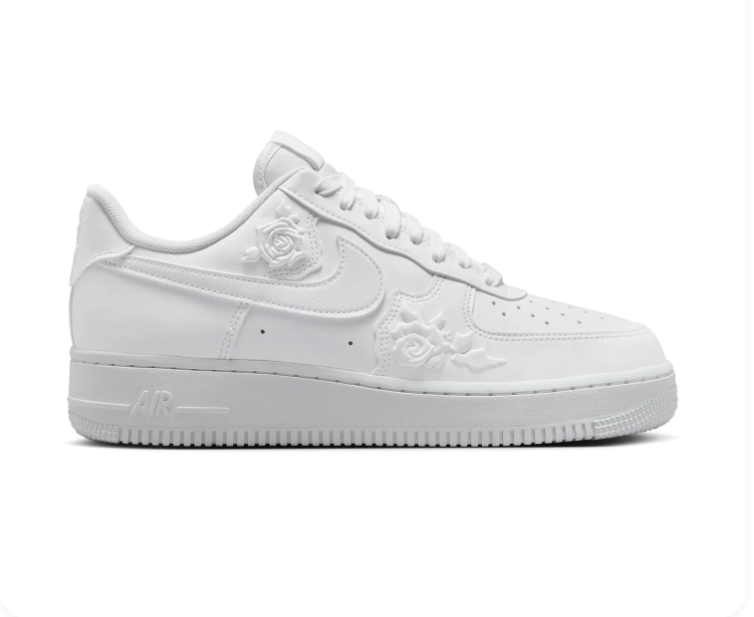 Nike Air Force 1 Low '07 SE 'Triple White Floral' Tonal Embossed Floral Pattern Leather, White Swoosh & All-White Premium Women's AF1 Sneakers