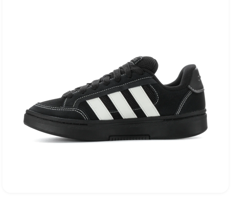 Adidas Courtic 'Core Black & Cloud White' All-Black Suede, White 3-Stripes, Contrast White Stitching Throughout & Full Black Cupsole Modern Court Lifestyle Sneakers