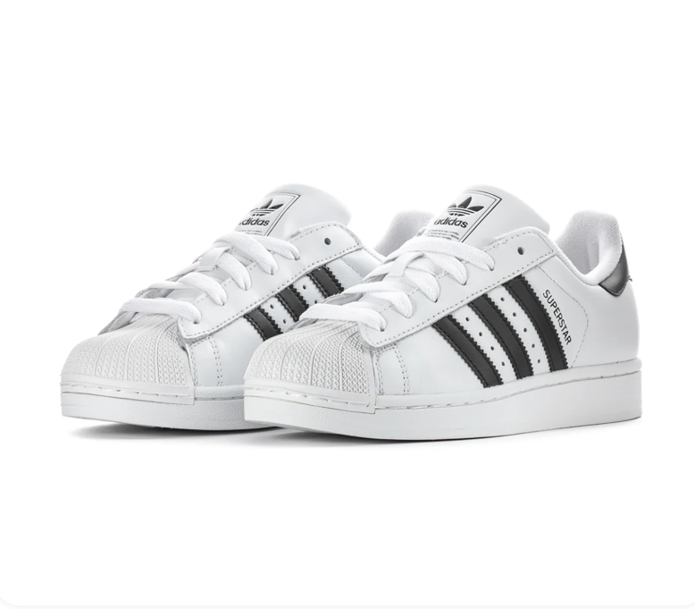 Adidas Superstar 'Cloud White & Core Black' White Leather, Black 3-Stripes, Iconic Shell Toe, SUPERSTAR Embroidery, Square Trefoil Tongue Label & White Rubber Outsole Legendary Retro Basketball Lifestyle Sneakers