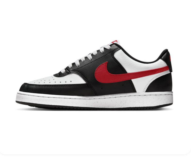 Nike Court Vision Low 'Black, White & Red' Tri-Color Leather Classic Basketball Sneakers