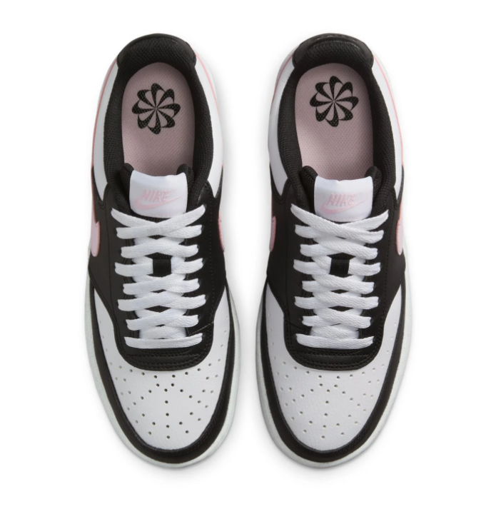 Nike Court Vision Low 'Black, White & Pink Foam' Tri-Color Leather Pink Swoosh Feminine Classic Sneakers