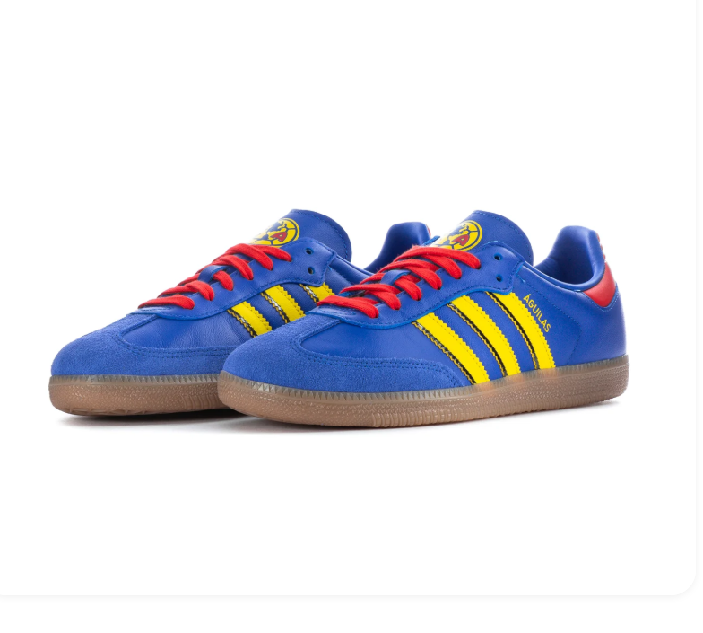 Adidas Samba OG × Club América 'Royal Blue & Yellow' Blue Leather Upper, Yellow 3-Stripes & SAMBA Lettering, Red Round Laces, Red Heel Pull, Club América Crest, Blue Suede T-Toe & Gum Outsole Limited Edition Football Club Collaboration Lifestyle Sneakers