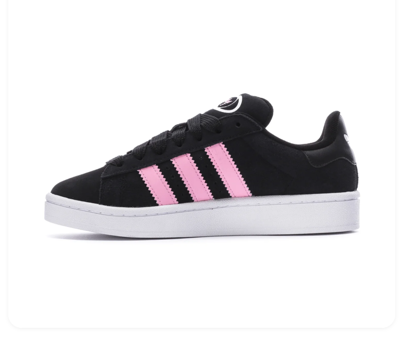 Adidas Campus 00s 'Core Black & Clear Pink' Black Suede, Pink 3-Stripes, Oval Trefoil Badge, CAMPUS Lettering, Black Heel Tab & White Cupsole Retro Y2K Lifestyle Sneakers
