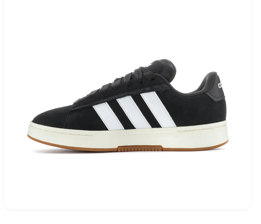Adidas Grand Court Alpha 'Core Black & Cloud White' All-Black Suede, White 3-Stripes, adidas Heel Branding, Chalk White Chunky Midsole & Gum Outsole Premium Retro Court Lifestyle Sneakers