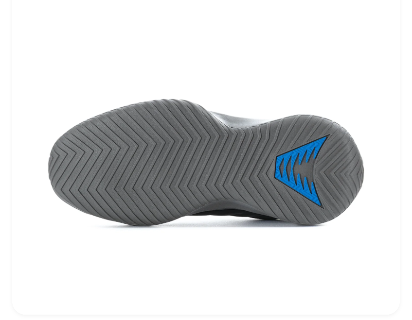 Adidas Own The Game 3 'Carbon & Bright Blue' Black Mesh Upper, Bright Blue 3-Stripes, Blue Trefoil Heel Branding, Grey Pull Tab, Chunky Grey OwnTheGame Midsole & Grey Rubber Outsole High-Performance Basketball Sneakers