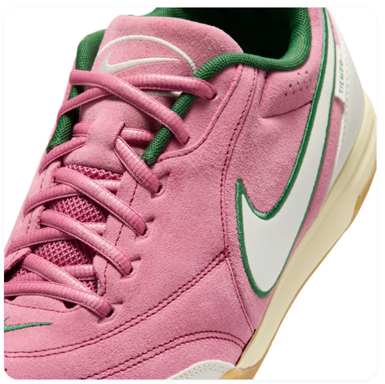 Nike Tiempo Legend 10 Academy IC 'Pink Rise & Gorge Green' Pink Leather Suede, White Swoosh Green Outline, Gum Outsole Indoor Court Football Lifestyle Sneakers