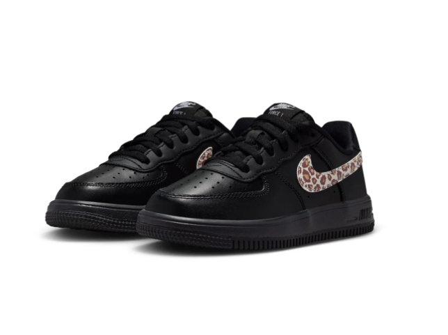 Nike Force 1 Low EasyOn 'Black & Leopard' All-Black Leather & Leopard Print Swoosh Easy-On Sneakers