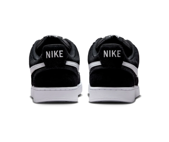 Nike Court Vision Low 'Black & White' All-Black Perforated Suede, White Swoosh & Contrast Stitch Court Sneakers