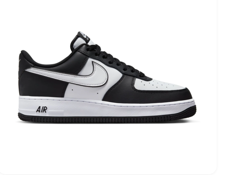 Nike Air Force 1 Low '07 'Black & White' Panda Two-Tone Leather, White Swoosh, AF1 Metal Lace Dubraes & Black Outsole Classic Everyday Sneakers