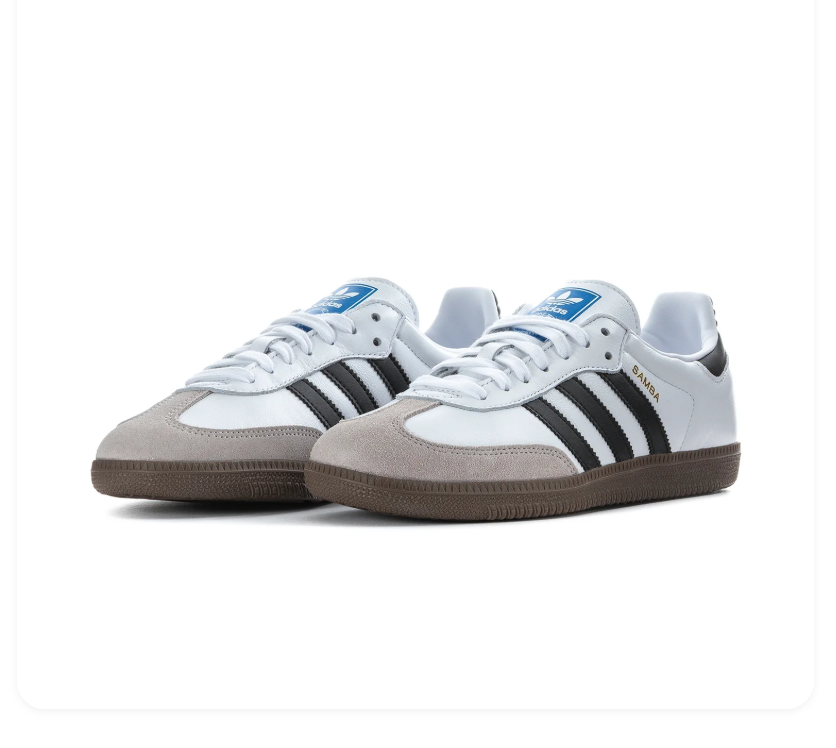 Adidas Samba OG 'Cloud White & Core Black' White Smooth Leather, Black 3-Stripes, Clear Granite Suede Toe Cap, Black Heel Tab, Blue OG Tongue Label & Gum Outsole Iconic Retro Football Lifestyle Sneakers