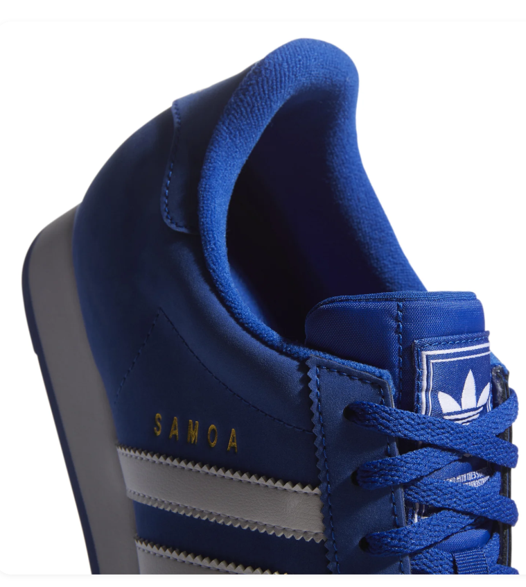 Adidas Samoa 'Royal Blue & Cloud White' Royal Blue Leather Upper, White 3-Stripes, Blue Flat Laces, White Trefoil Heel Branding, White EVA Midsole & Blue Rubber Outsole Classic Retro Tennis Heritage Lifestyle Sneakers