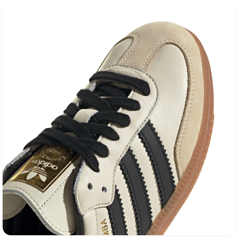 Adidas Samba OG 'Black & Cream White' Core Black Suede, Cream White Leather 3-Stripes & Side Panels, Gold SAMBA Embroidery, Trefoil Tongue Label & Gum Outsole Iconic Retro Football Lifestyle Sneakers