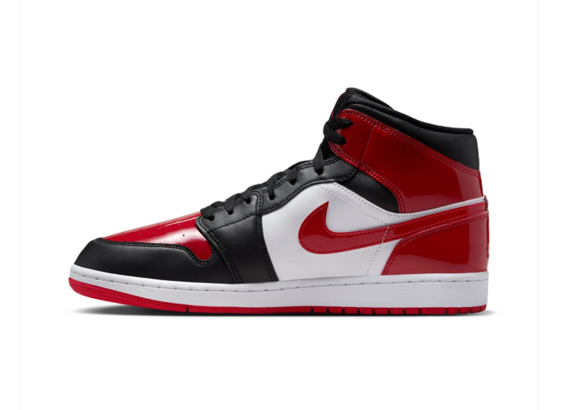 Air Jordan 1 Mid 'Bred Toe' Black Red Sneakers