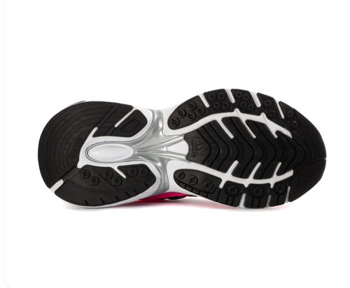 Adidas Adistar Cushion 'Cloud White & Lucid Pink' White Mesh Upper, Pink TPU Exoskeleton Frame, Black 3-Stripes, Silver Heel Accent, Black Round Laces & Chunky White EVA Midsole Bold Y2K Retro Running Lifestyle Sneakers