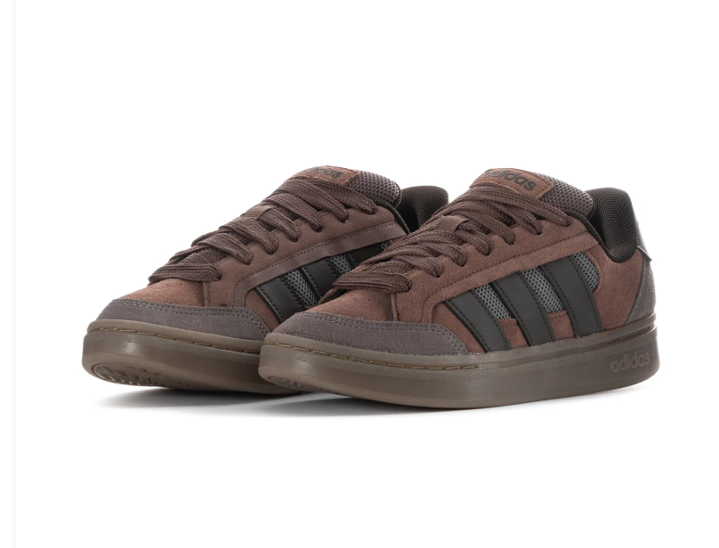 Adidas Cloudfoam Advantage 'Dark Brown' Tonal Dark Brown Suede Upper, Brown Mesh Panel, Tonal 3-Stripes, Brown Flat Laces, Black Collar Lining, Brown Gum Outsole & Cloudfoam Comfort Insole Tonal Urban Casual Lifestyle Sneakers