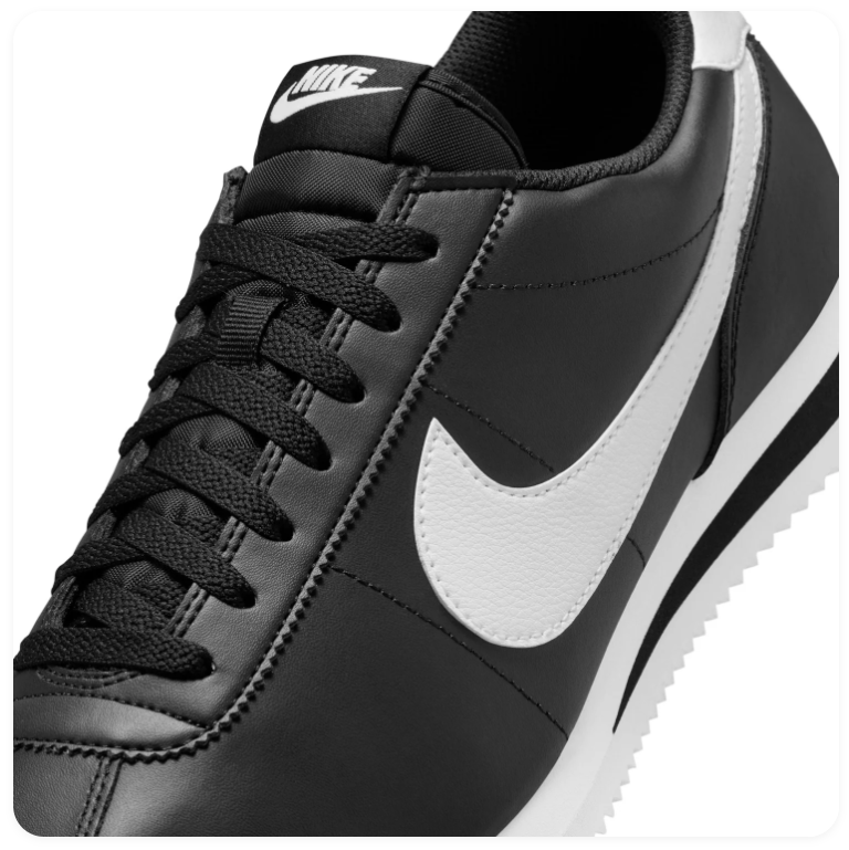 Nike Cortez 'Black & White' Black Leather & White Swoosh Retro Classic Sneakers